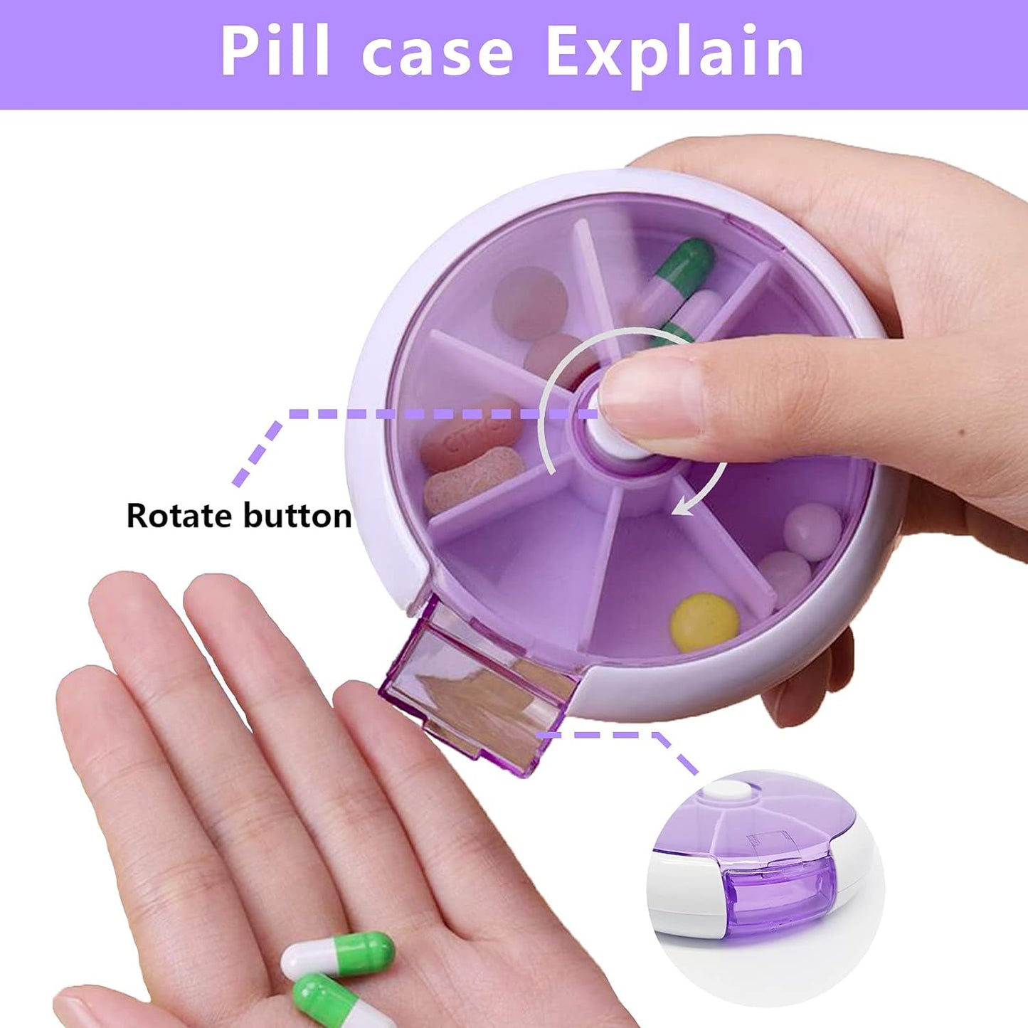 12609 Pill Box Medicine Dispenser 7-Day Week Weekly Whee Cute Portable fruit style 7 grid seal rotation Pill Organizer Medicine Box (1 Pc)