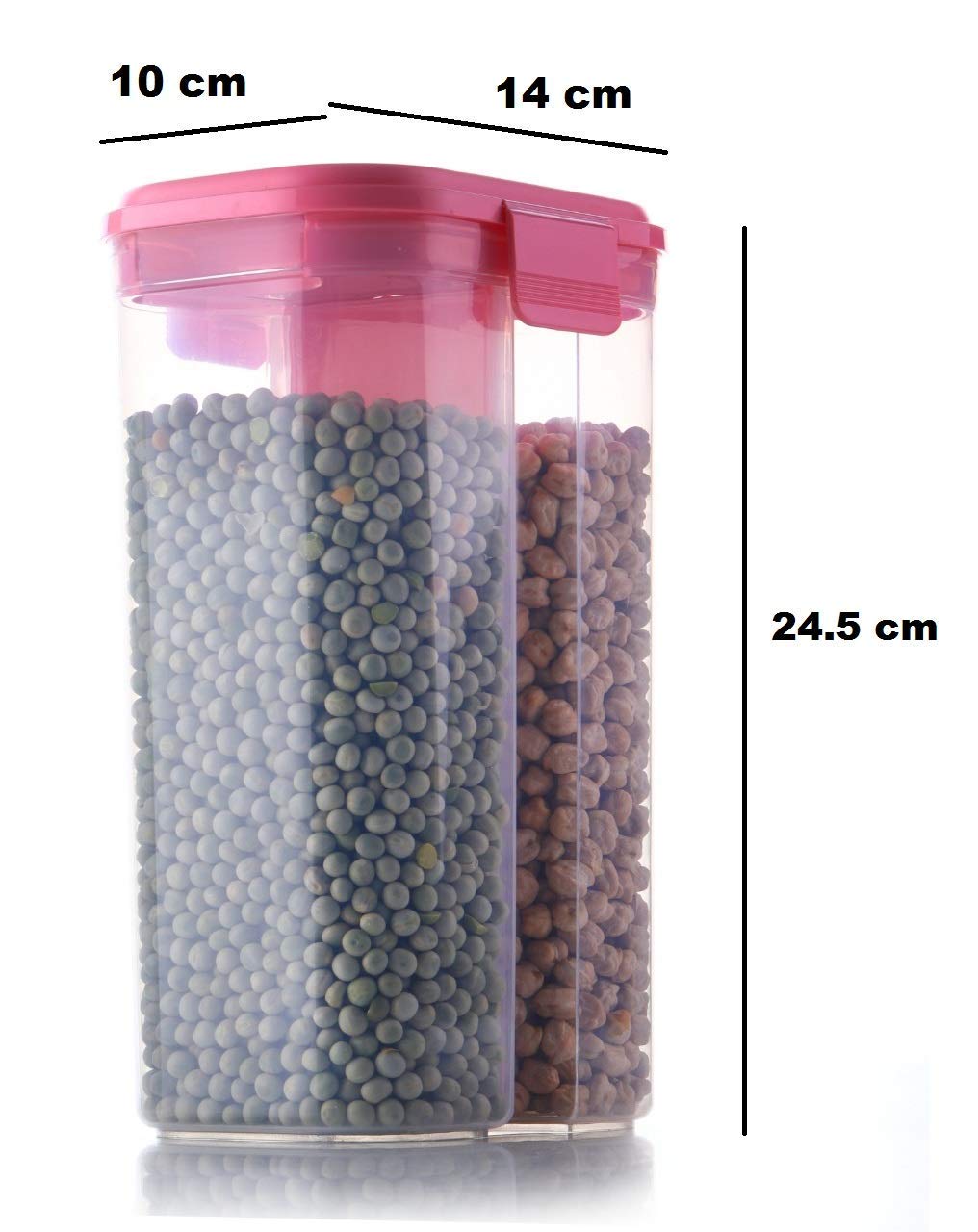 2147 Plastic 2 Sections Air Tight Transparent Food Grain Cereal Storage Container (2 ltr) 