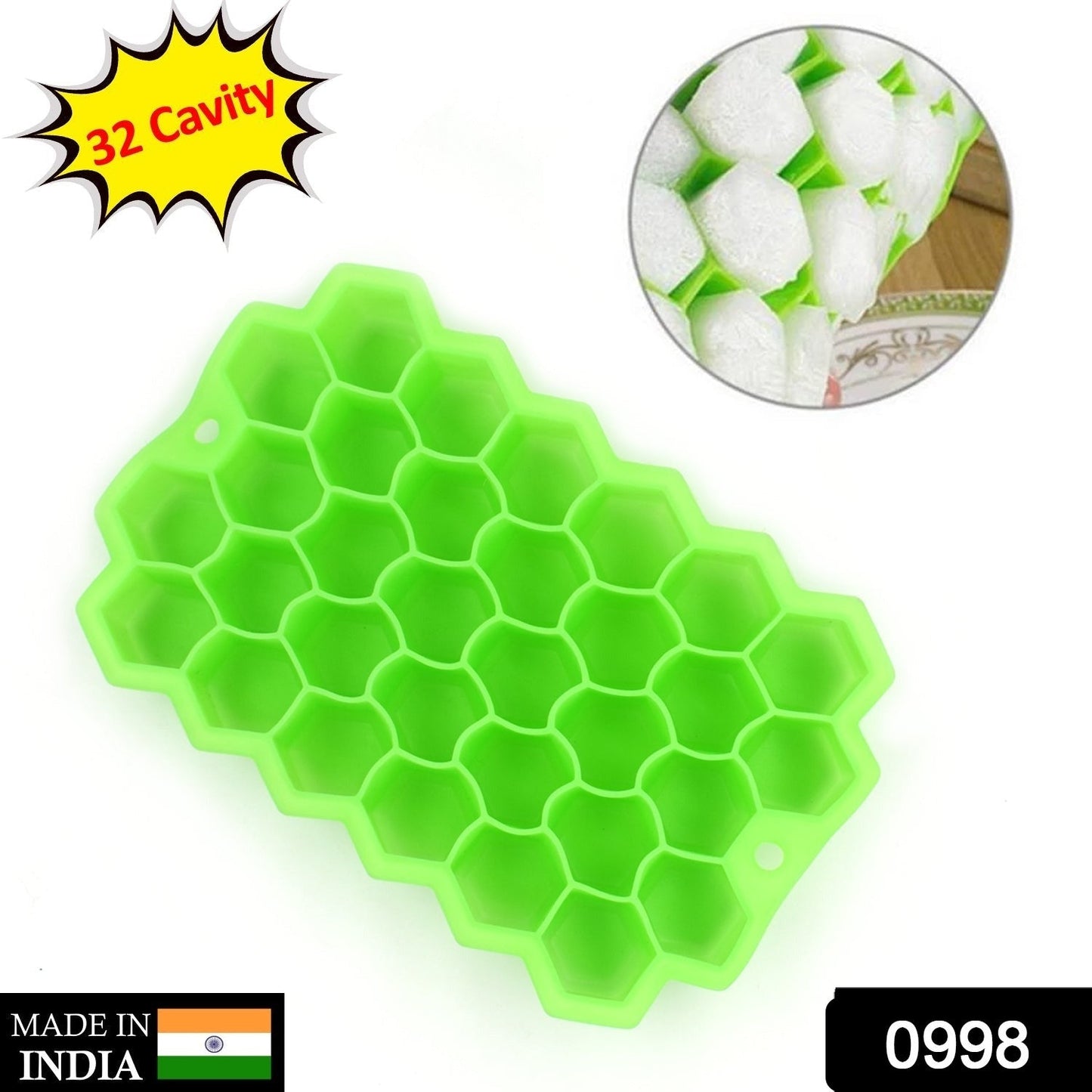 0998  Silicone Ice Cube Trays 32 Cavity Per Ice Tray [Multi color]