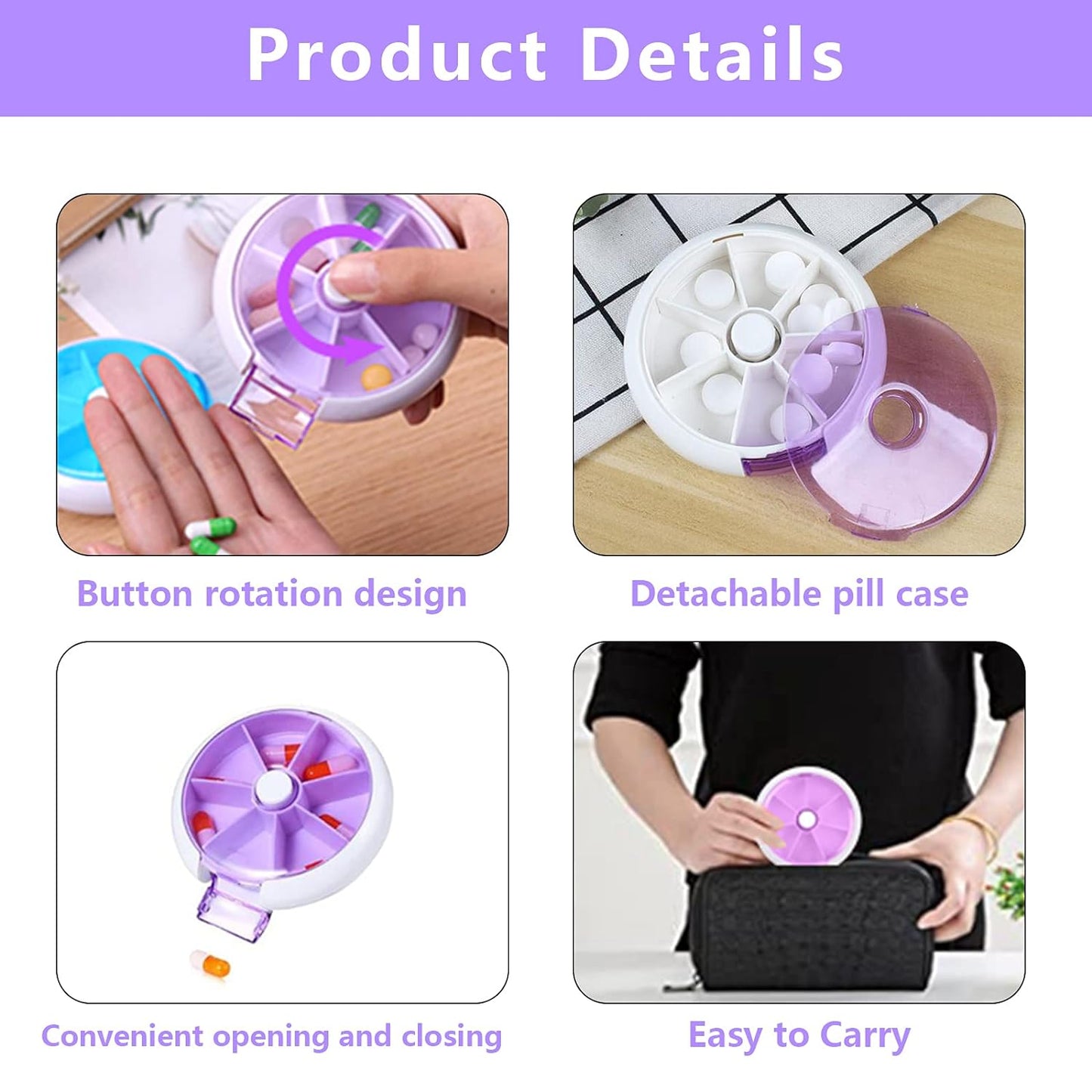 12609 Pill Box Medicine Dispenser 7-Day Week Weekly Whee Cute Portable fruit style 7 grid seal rotation Pill Organizer Medicine Box (1 Pc)