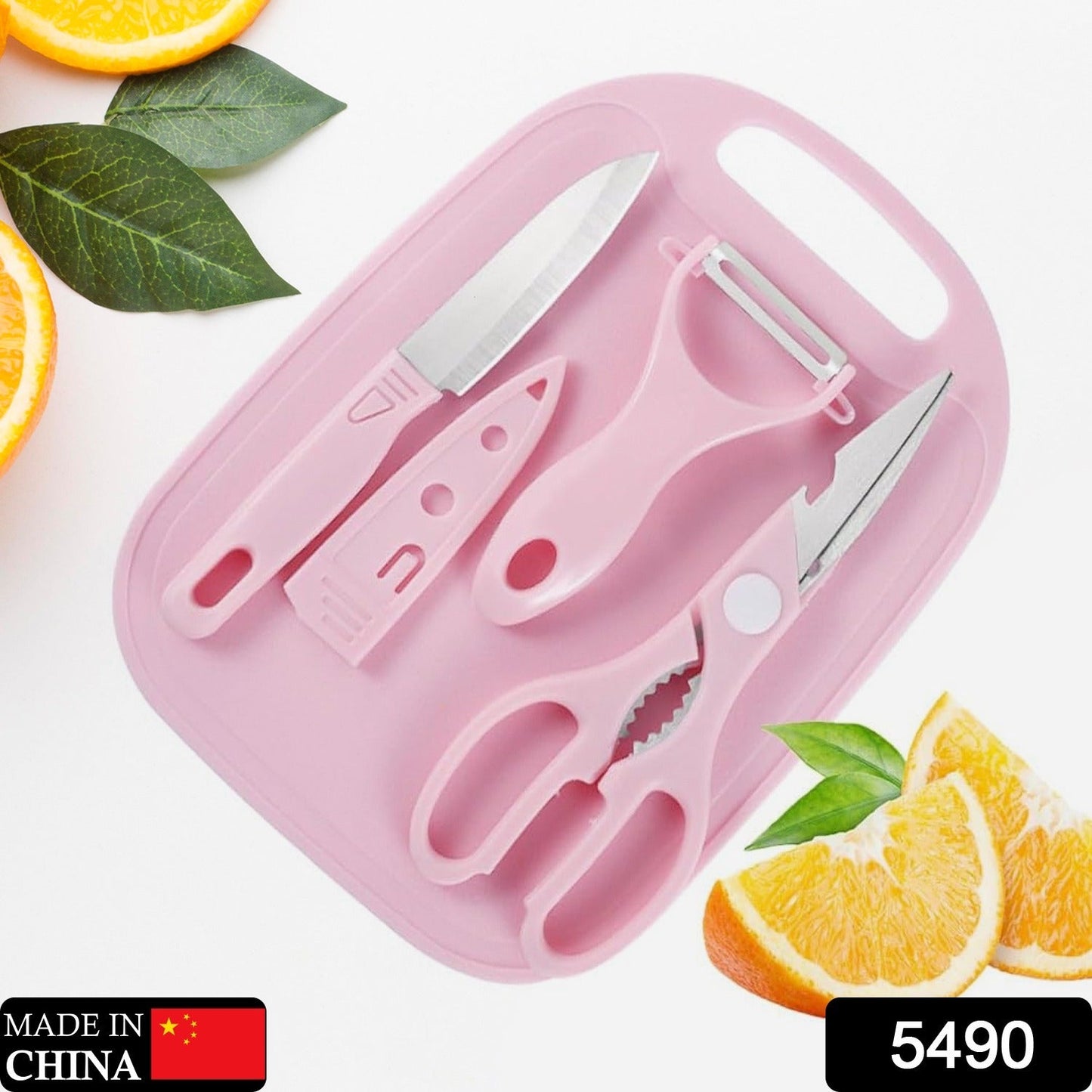 5490 Mini Travel Cutting Board Set, 4 Pcs Portable Mini Camping Plastic Cutting Board & Knife, Fruits & Vegetable Peeler Scissors, Kitchen Knives Set, for travel, picnic, camping, outdoor, park (4 Pc Set)