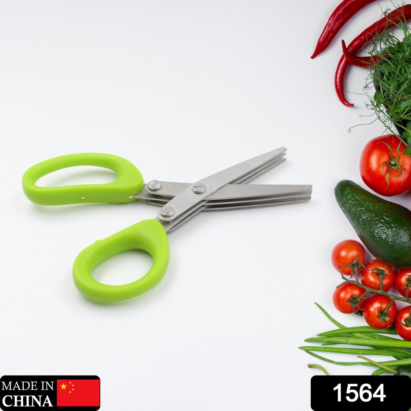 1564 Multifunction Vegetable Stainless Steel Herbs Scissor with 3 Blades