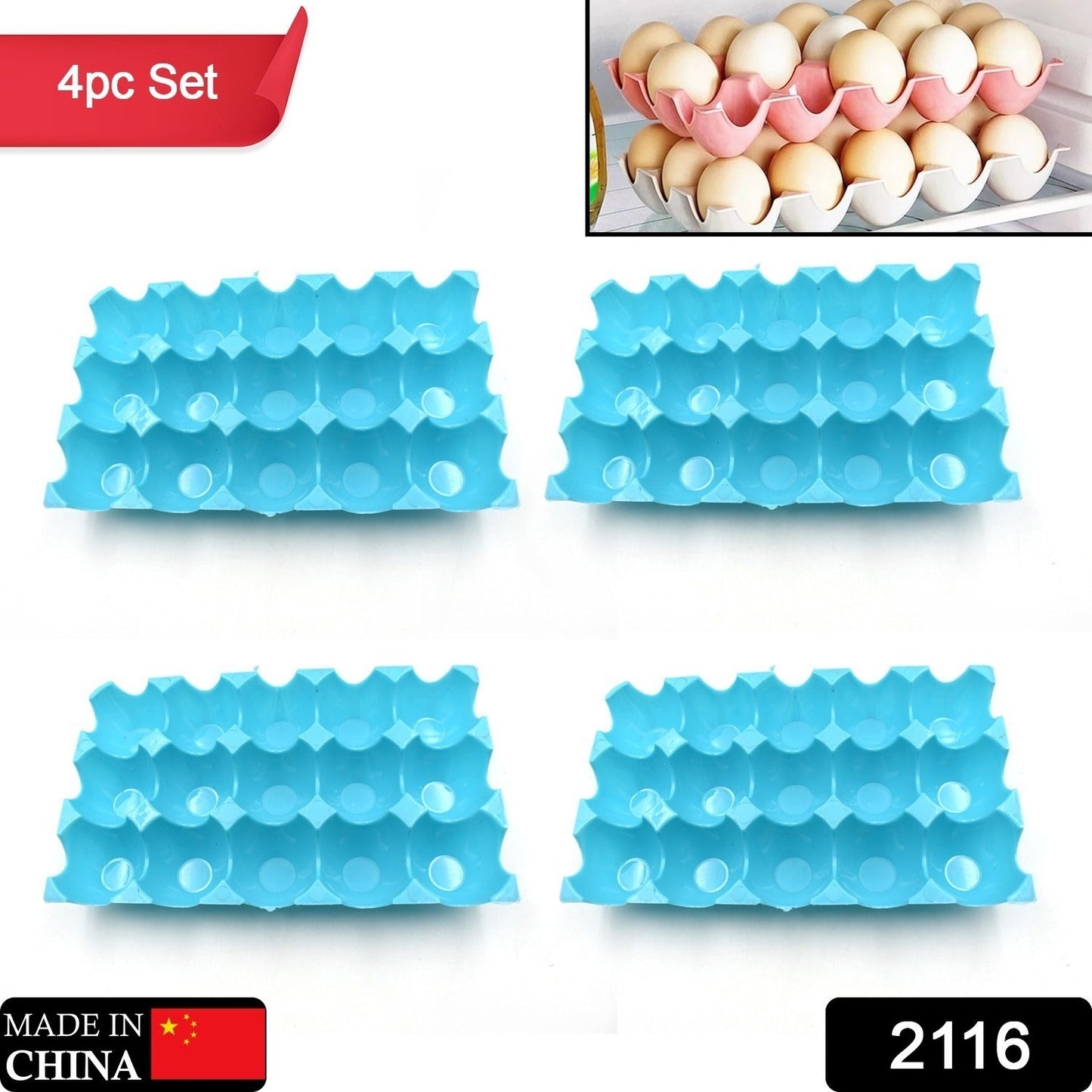 2116 15 Cavity Plastic Egg Tray Egg Trays for Storage with 15 Eggs Holder (4 Pc Set)