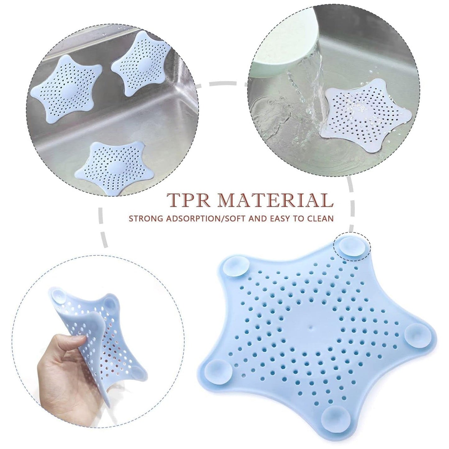 0830 Star Shape Suction Cup Kitchen Bathroom Sink Drain Strainer Hair Stopper Filter, Star Shaped Sink Filter Bathroom Hair Catcher, Drain Strainers Cover Trap Basin(Mix Color 1 Pc)