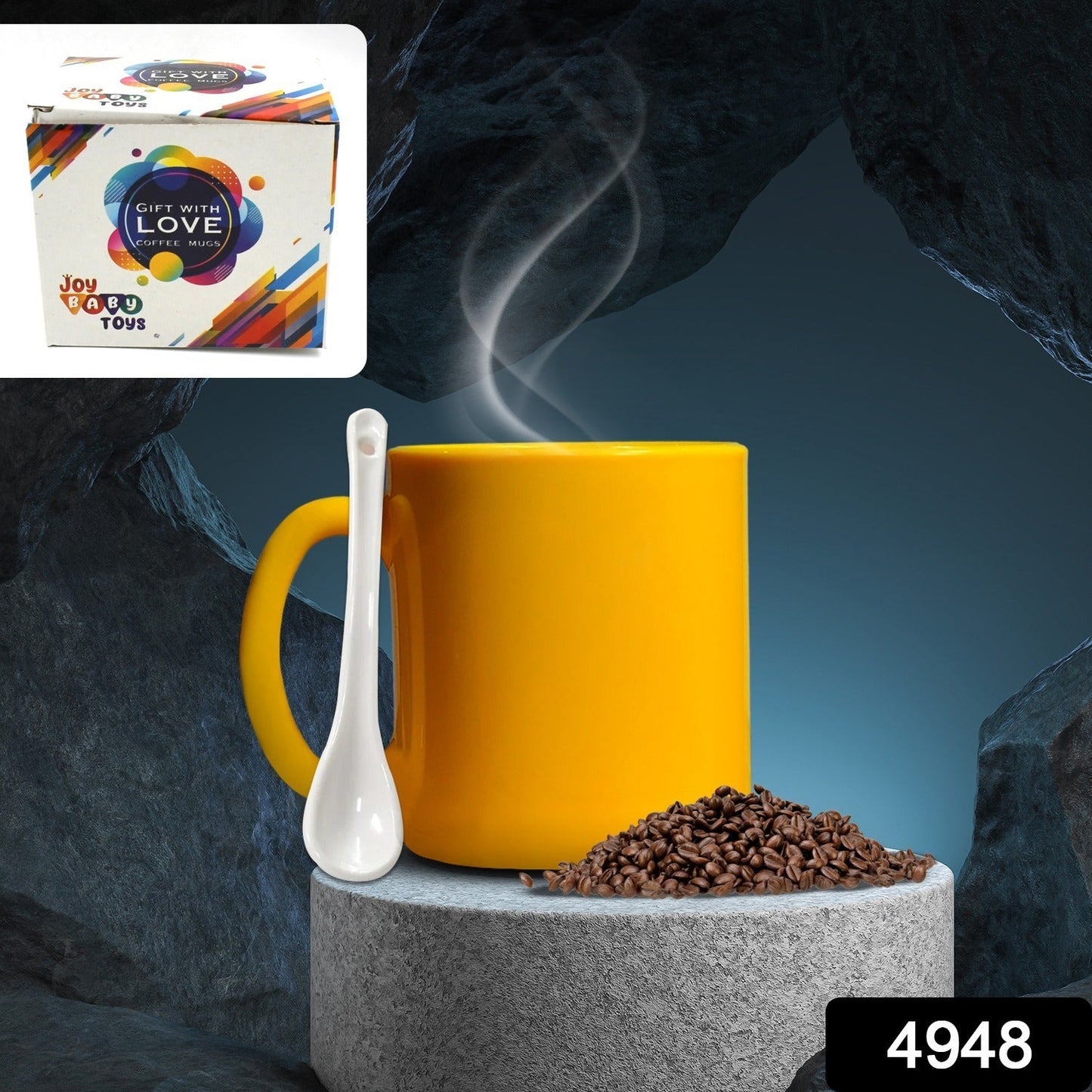 4948 Coffee Mug With Spoon Ceramic Mugs to Gift your Best Friend, Tea Mugs Coffee Mugs Microwave Safe. (Mix Colors / With Color Box)