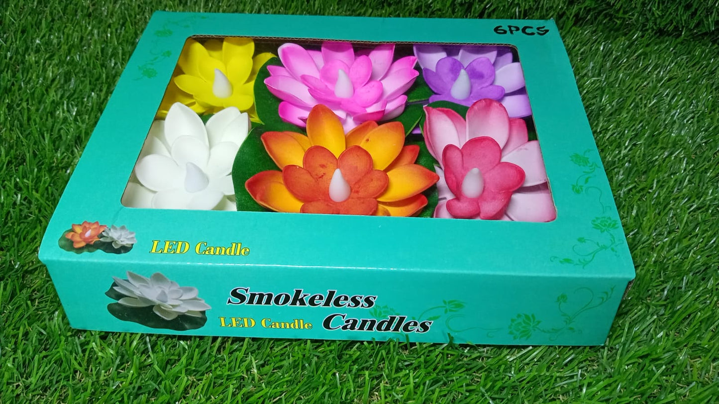 6556 Water Floating Smokeless Candles & Lotus Flowers Sensor Led TeaLight for Outdoor and Indoor Decoration - Pack of 6 Candle (Pack of 6)