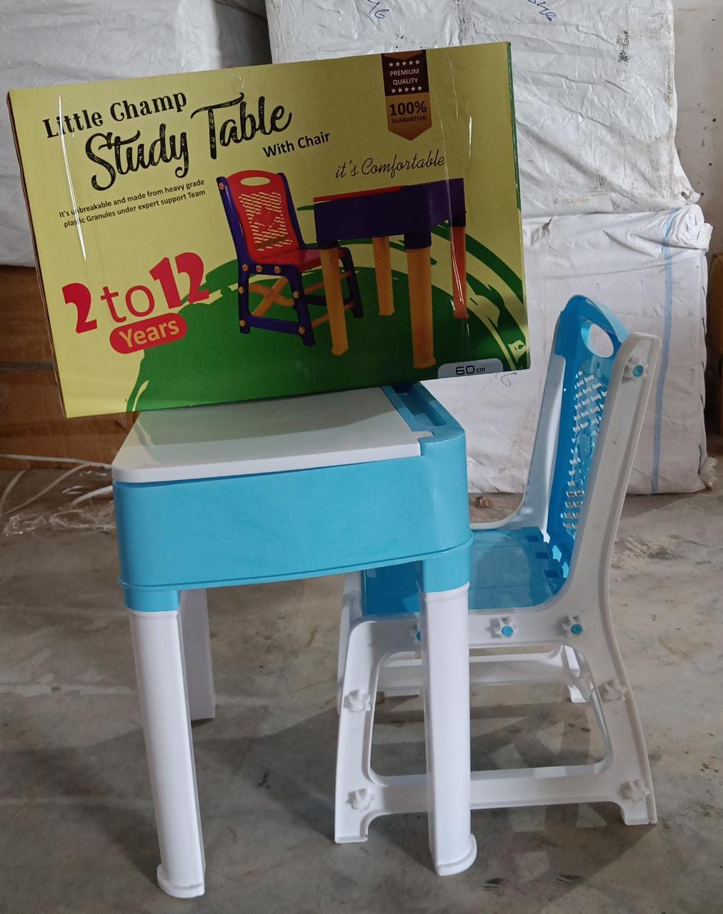 4594 Study Table And Chair Set For Boys And Girls With Small Box Space For Pencils Plastic High Quality Study Table (Blue)