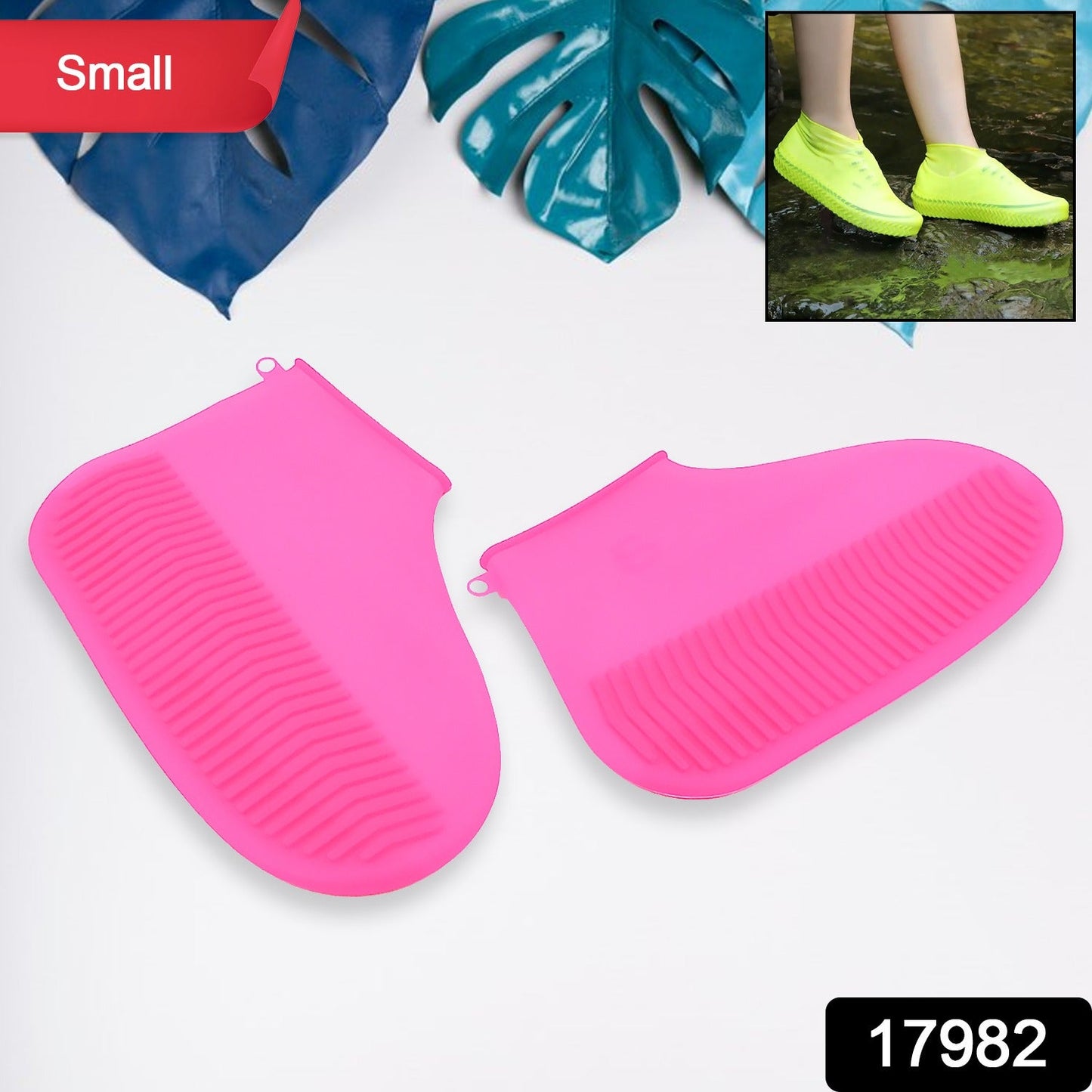 17982 Non-Slip Silicone Rain Reusable Anti skid Waterproof Fordable Boot Shoe Cover (Small Size/ 1 Pair)