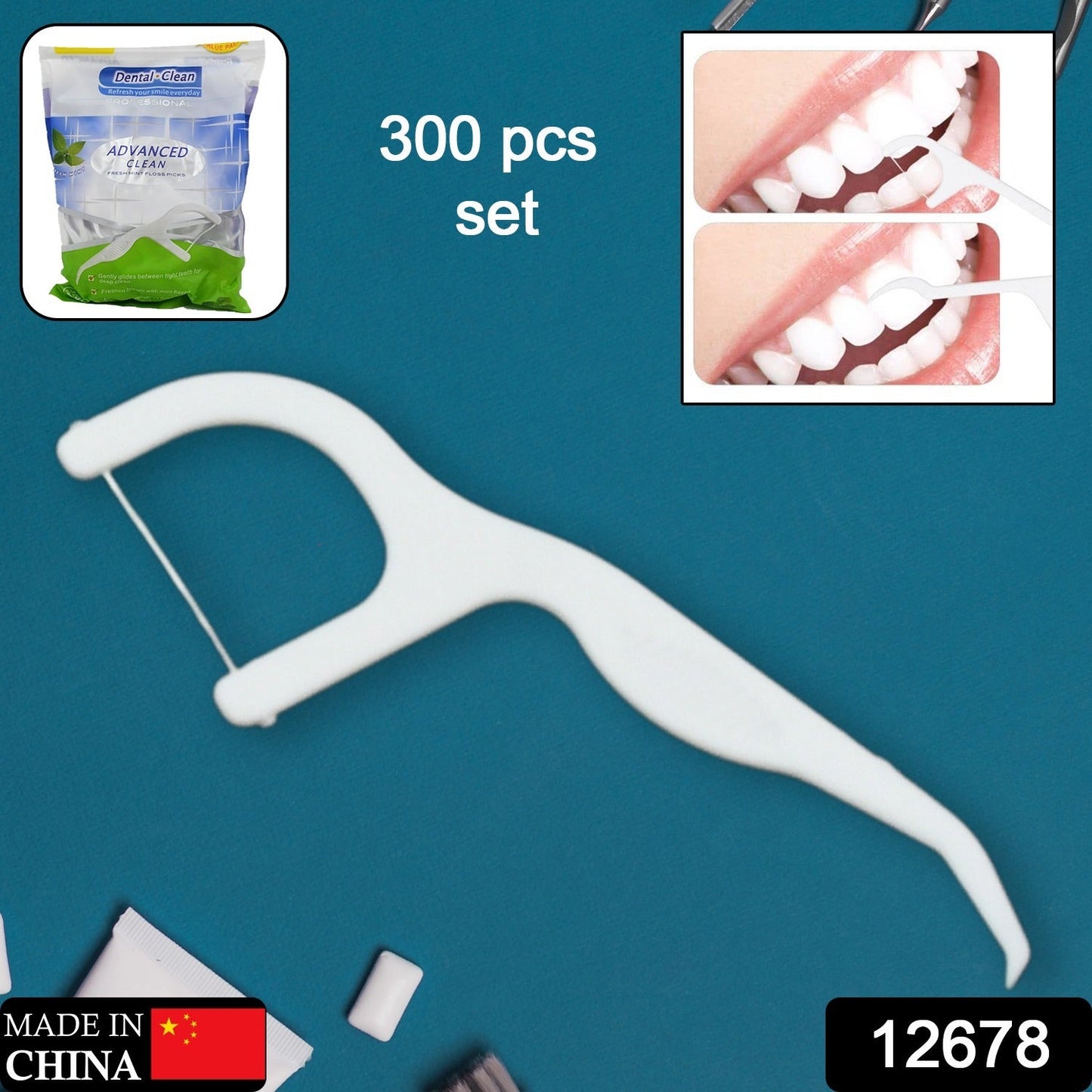 12678  2 In 1 Tooth Picks Flosses, Portable Toothpicks, Resealable Oral Care Dental Flosser, Easy Storage Dental Pick for Fresh Breath and Healthy (300 Pcs Set)