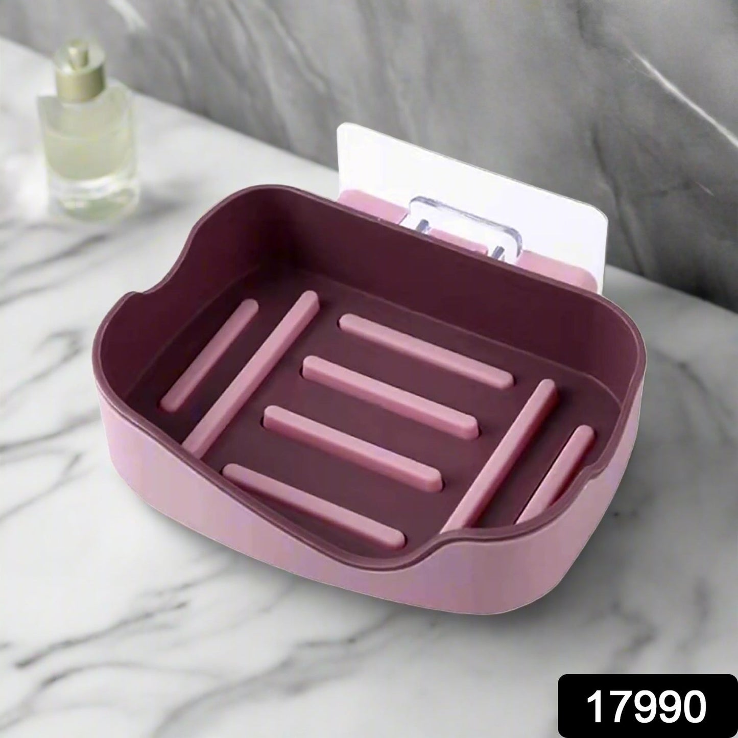 17990 Plastic Soap Dish Holder for Bathroom Shower Wall Mounted Self Adhesive Soap Holder Saver Tray-Plastic Sponge Holder for Kitchen Storage Rack Soap Box, Bathroom (1 Pc)